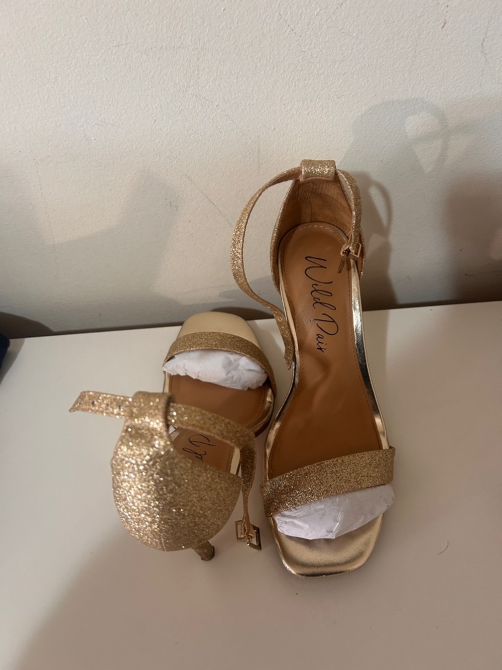 Wild Pair Gold Glitter Ankle-Strap Heels